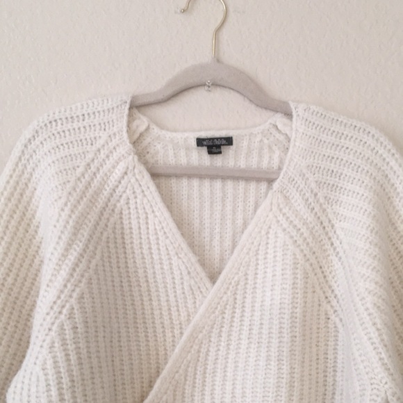 Wild Fable Wrap Sweater Pointelle Sleeves V Neckline Ivory - Picture 4 of 14